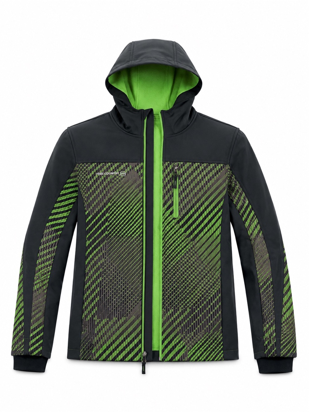 Free Country Mens Black Green Hooded Softshell Jacket Techwear Outdoor XL 14/16